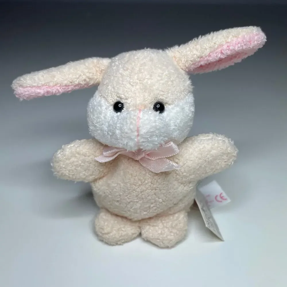 Vintage Russ Puffs Baby Bunny Plush 3” Mini Cream Pink Bow Beanie 20050 NWT